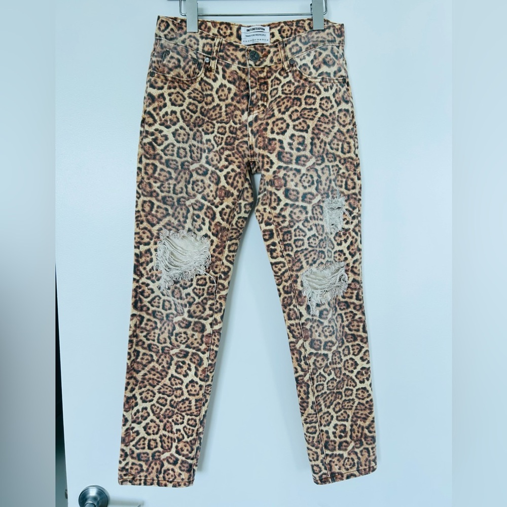 Free People Cropped Distressed Leopard Print Jeans